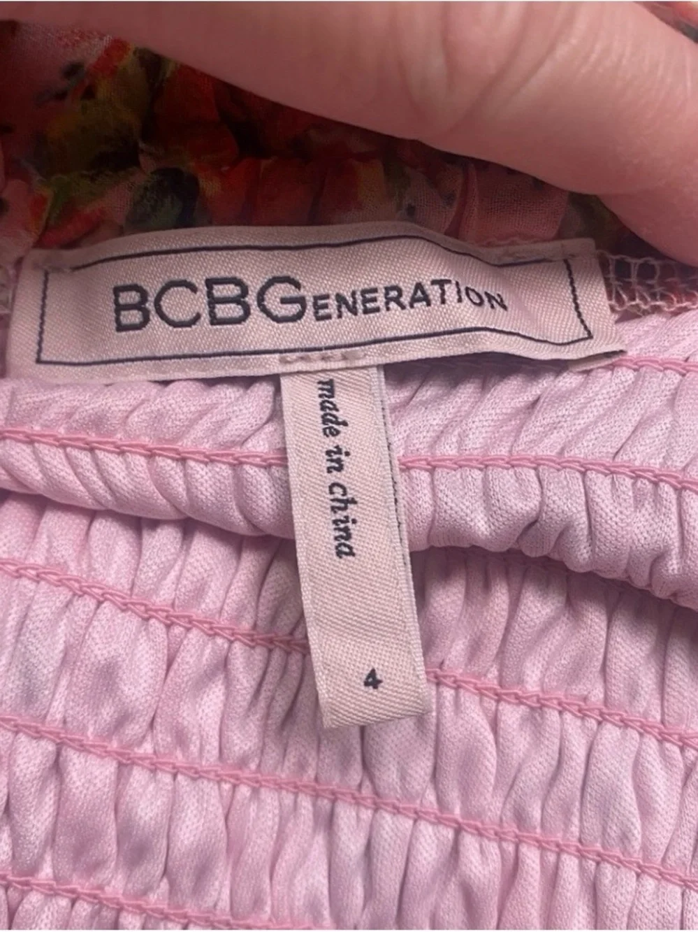 BCBGeneration Women Pink Floral Smock Midi Dress Size 4 Cottagecore Coastal Boho